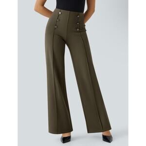 NWT! Halara Beech Brown High Waisted Pocket Wide Leg Work Pants S